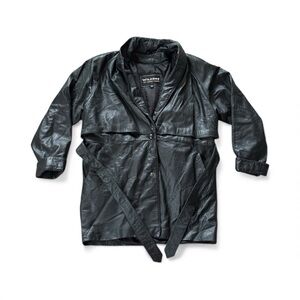 Wilsons Jacket Black Leather Collared Buttons Belt Pockets Thinsulate Lined Sz M